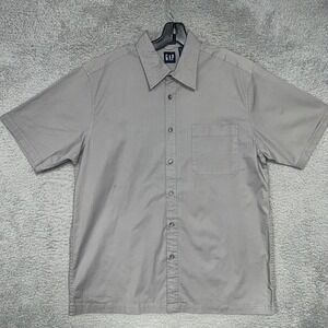 VTG Gap Shirt Men Sz L Gray Stretch Short Sleeve Button Up Made Hong Kong 2000s